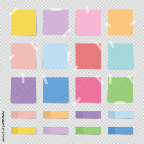 Set of colorfull sticky notes isolated on transparent background. Vector illustration