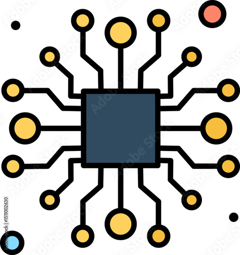 Circuit board connects various nodes, representing complex network of data transfer and processing in a modern technological context.