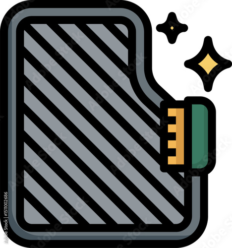Car mat being cleaned with a brush, removing dirt and grime, in a garage, showcasing automotive care and cleanliness, in a bright and clean style.