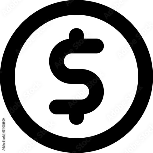 Dollar sign symbol inside a circle representing currency and finance, isolated on white, conveying simplicity and clarity.