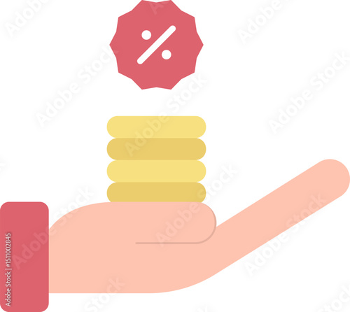Hand holding stack of coins with percentage sign represents financial savings and investment opportunities for future growth and prosperity.