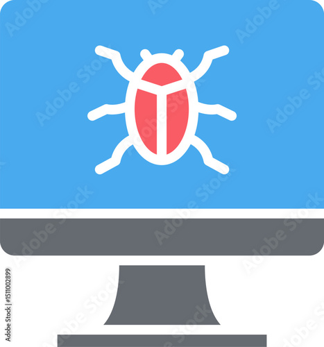 Bug crawls across computer screen indicating a software problem in the office, suggesting a need for debugging and system maintenance, creating a sense of urgency.