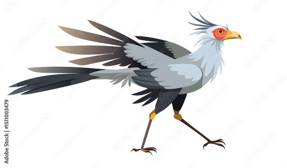 Fototapeta premium Secretary bird walking illustration vector graphic