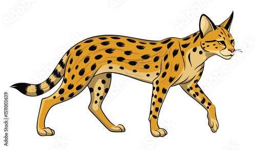 Serval cat walking illustration african wildlife