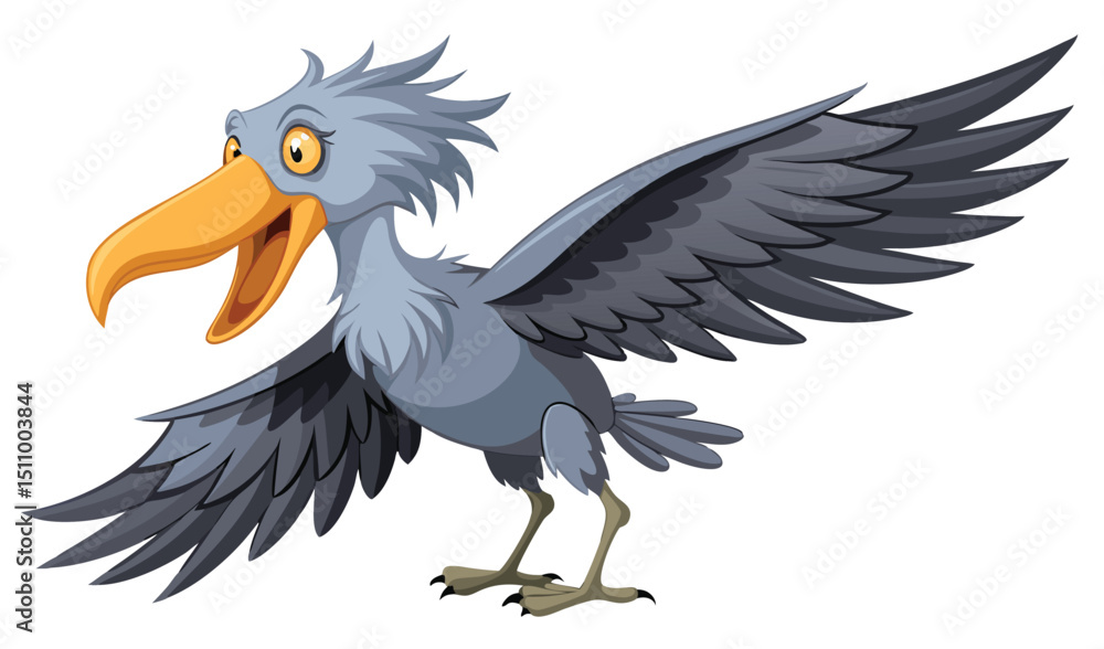 Fototapeta premium Happy cartoon bird with open wings illustration