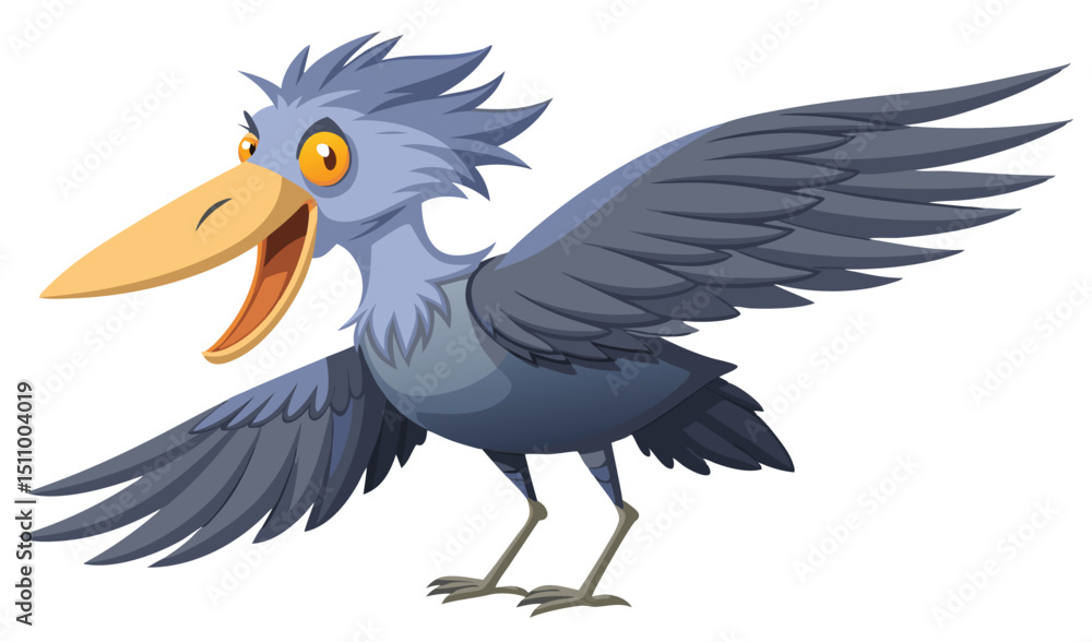 Obraz premium Happy cartoon bird with open wings illustration