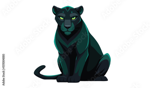 Majestic black panther sitting isolated on white