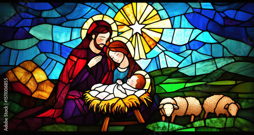 Stained Glass Nativity Scene, Christmas Decor