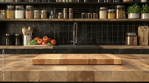 Rustic Kitchen: Wooden Cutting Board on Countertop