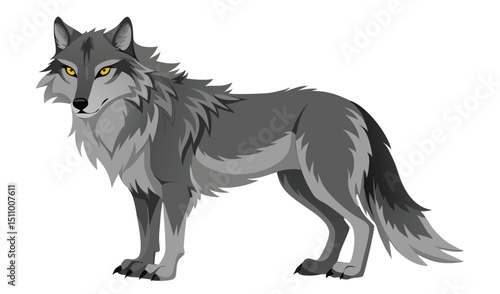 Gray wolf standing profile illustration