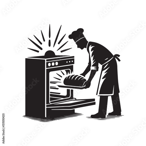 baker taking the bread out of the oven