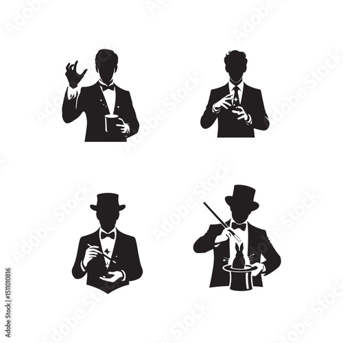 magicians silhouettes on white