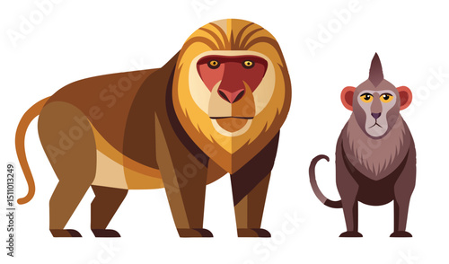 Two baboons illustrated in geometric style