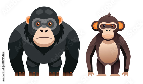 Gorilla and chimpanzee cartoon illustrations