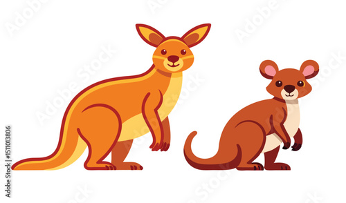 Cute kangaroo and wallaby cartoon illustration