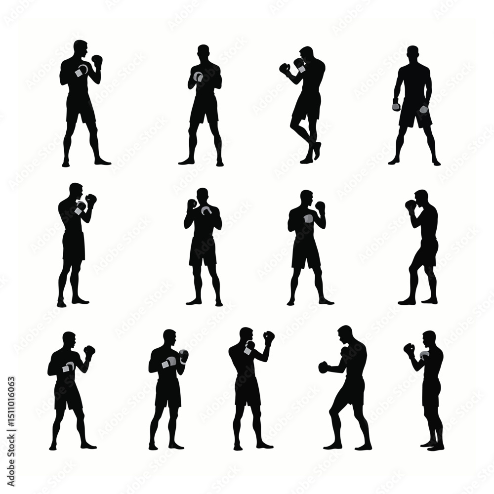 Fototapeta premium Twelve boxer silhouettes displaying various fighting stances