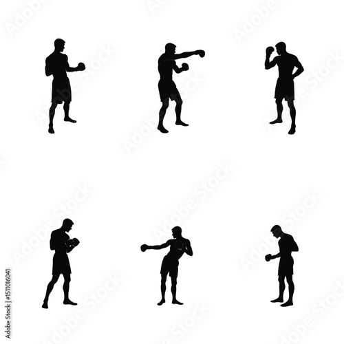 Six boxer silhouettes displaying various fighting stances