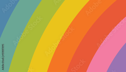 Bright and cheerful striped rainbow card or background in flat cartoon style. Features vivid diagonal lines in playful rainbow tones, perfect for kids' designs, celebrations, or fun decor.