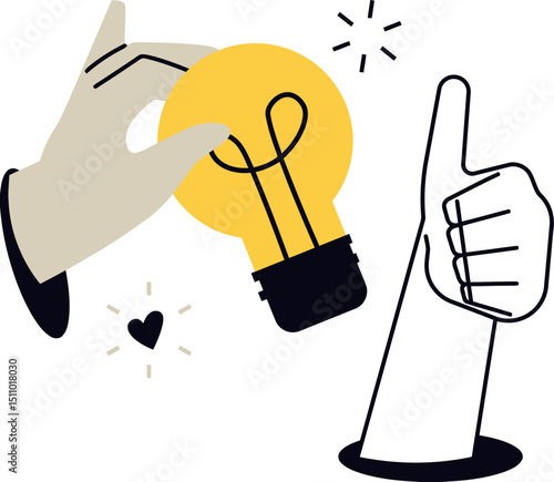 Idea lightbulb inspiration innovation creative solution hand thumbsup success concept design vector art vector art illustration
