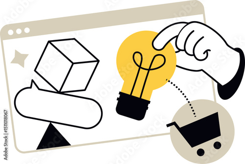 Idea lightbulb shopping cart online shop ecommerce business concept creative solution innovation hand vector art illustration