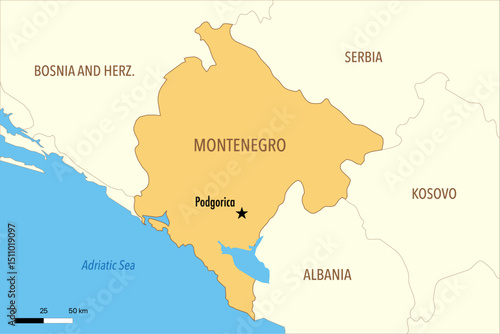 Vector Map of Montenegro with Major Cities and Neighboring Countries – Editable Illustration