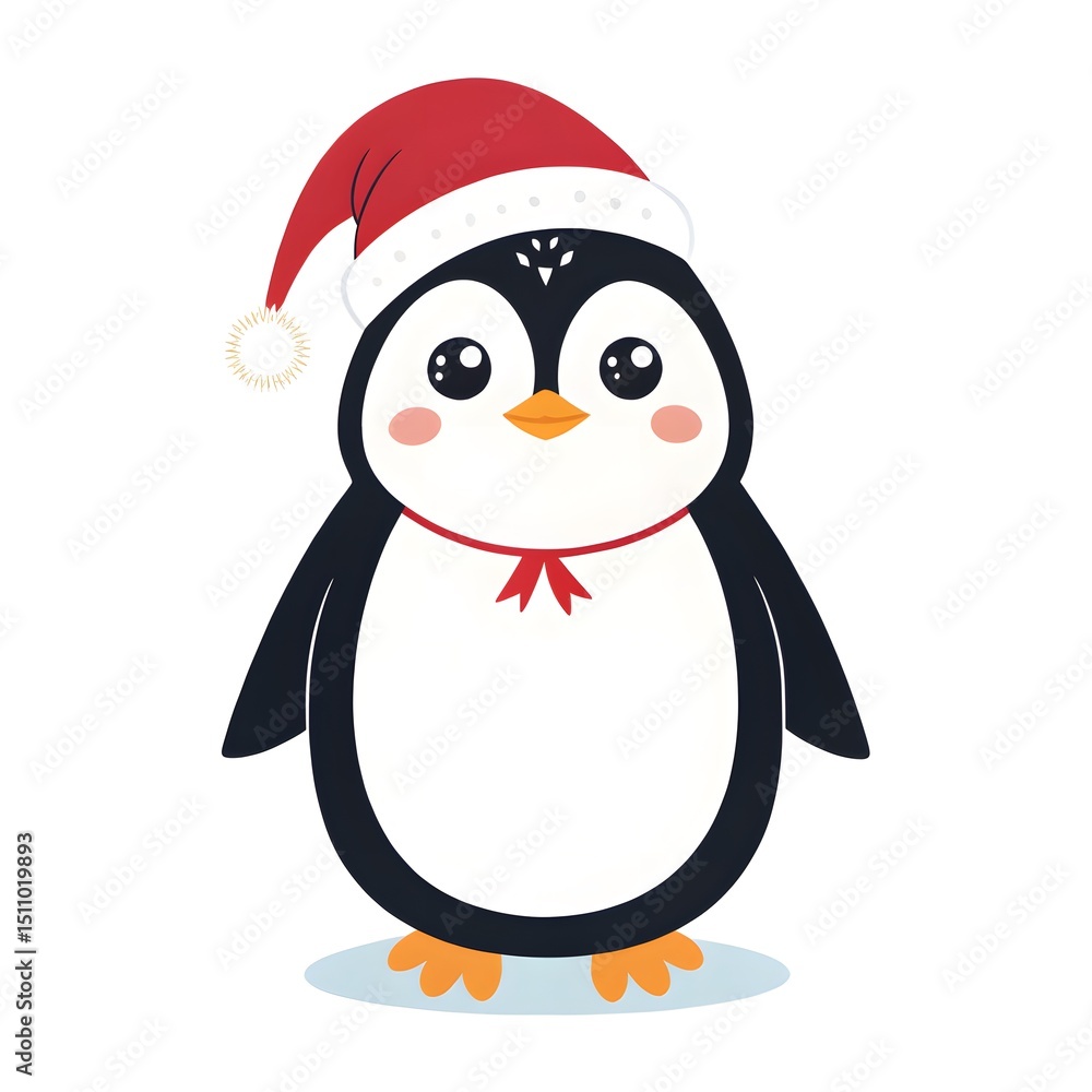 Obraz premium Cute Cartoon Penguin Wearing Christmas Santa Hat on Transparent Background PNG File