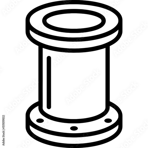 Cylindrical pipe with flanges in vector outline