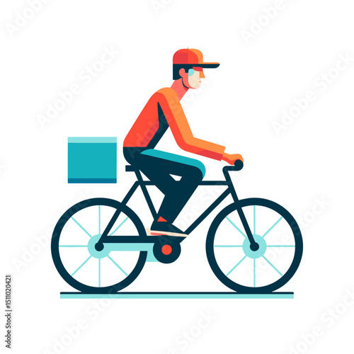 Delivery man riding bicycle with package in modern flat design  