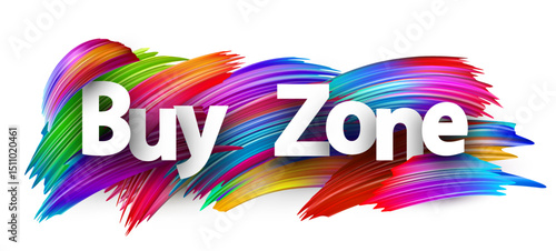 White Buy Zone lettering on colorful brushstrokes, symbolizing crypto trading entry points and market timing.