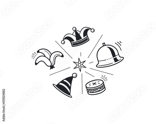 Hand Drawn Party Hats and Festive Items Illustration