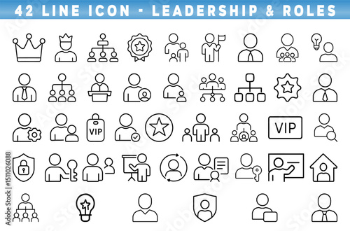 Leadership and roles line icons collection showcasing various symbols and representations for effective team management in modern environments.Editable stroke.