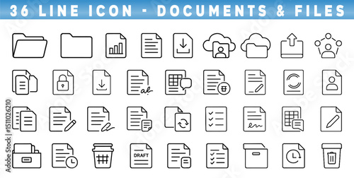 Collection of line icons depicting various documents and file-related concepts for digital use and design.Editable stroke.