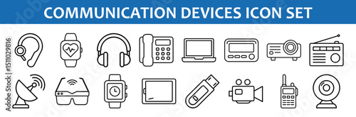 Communication devices icon set vector illustration of modern technology gadgets and tools design