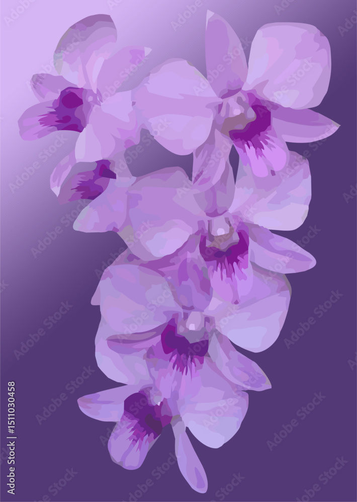 Obraz premium vector image of purple violet orchid flower with purple gradient background 