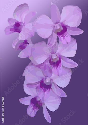 vector image of purple violet orchid flower with purple gradient background
