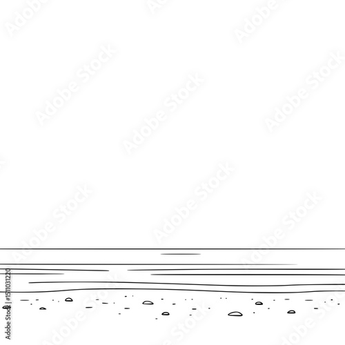 Sea coast simplicity graphic beach black white landscape sketch illustration