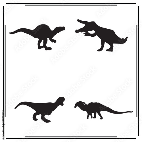 Dinosaur Silhouettes Vector Set – Black Prehistoric Animal Icons Featuring Theropods, Hadrosaurs, and Ancient Creatures – Educational Clipart for Kids, Crafts, and Science Themes