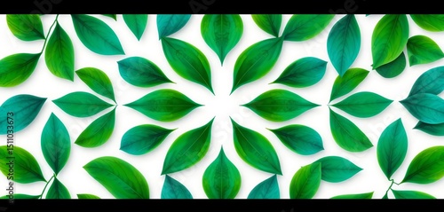 Abstract geometric leaf pattern in teal and green, flower abstraction on white background, print, nature