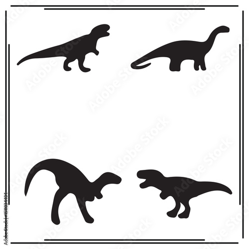 Dinosaur Silhouettes Vector Set – Prehistoric Reptile Icons Featuring T-Rex, Sauropod, Raptor – Black Dinosaur Shapes for Kids' Designs, Educational Projects, Jurassic Themes