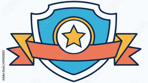 Award Winning Shield Badge with Star and Ribbon Vector Illustration