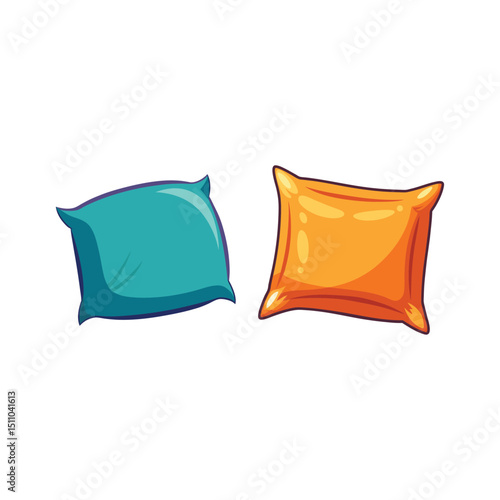 Vector art of Two cartoon pillows, one blue and one orange, isolated on white background