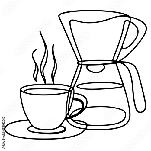 Minimalist coffee pot and cup illustration with steam rising  