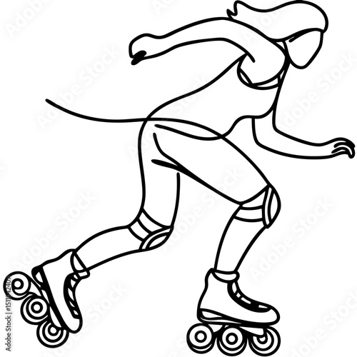 Active woman roller skating in dynamic pose with motion lines  