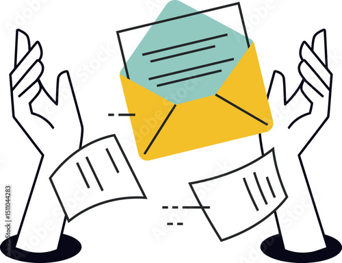 Hands holding envelope letter mail email message communication contact send receive correspondence inbox vector art illustration