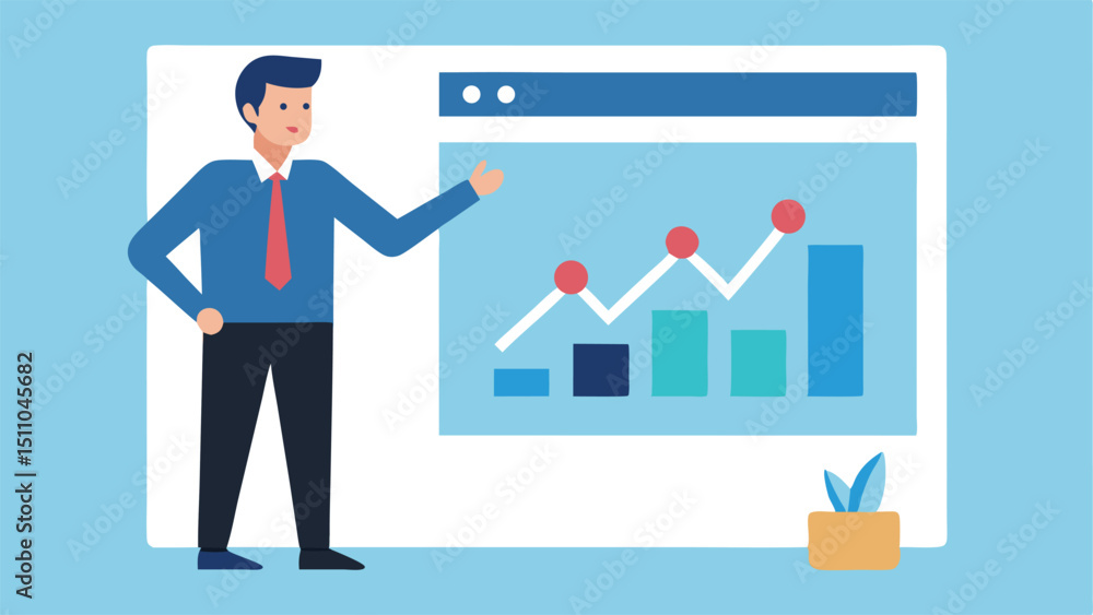Businessman presents a graph or chart illustrating financial growth and success concepts for corporate market presentations. Businessman presents a graph or chart illustrating financial growth and success concepts for corporate market presentations.