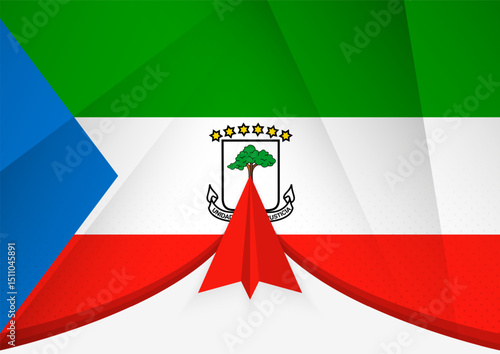 Equatorial Guinea Flag with Abstract Paper Airplane Design, National Flag in a geometric folded paper style.