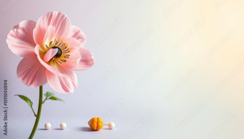 Fototapeta premium Delicate peach blossom with creative composition and abstract elements