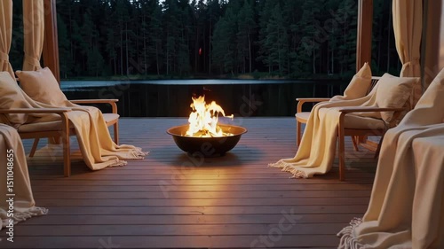 Minimalist Wooden Deck by Lake