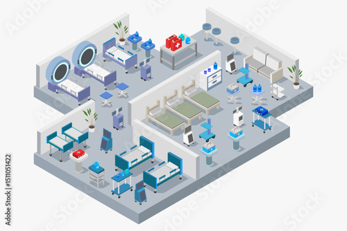 Medical clinic interior isometric