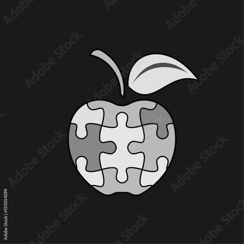  Apple puzzle vector isolated on black background.